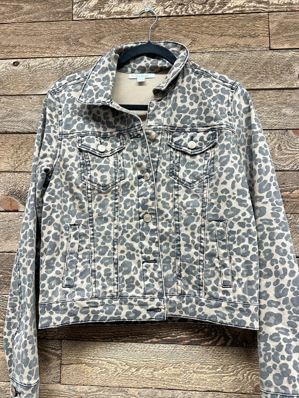 STS Blue Leopard Print Denim Jacket in Gray